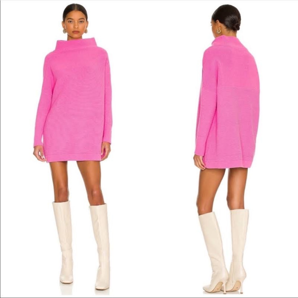 💗 Free People Ottoman Slouchy Oversized Tunic Sweater DressTop Electric Pink, L